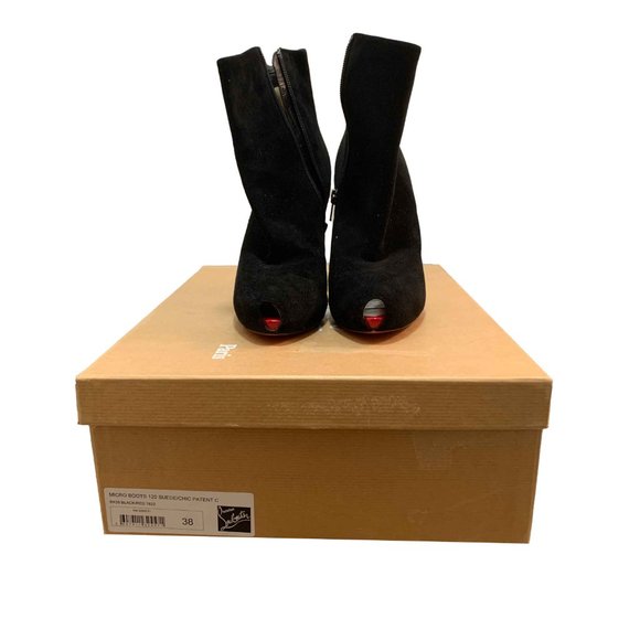 CHRISTIAN LOUBOUTIN 120 Booties With Micro Peep Toe Platform in Black Suede - Picture 4 of 7